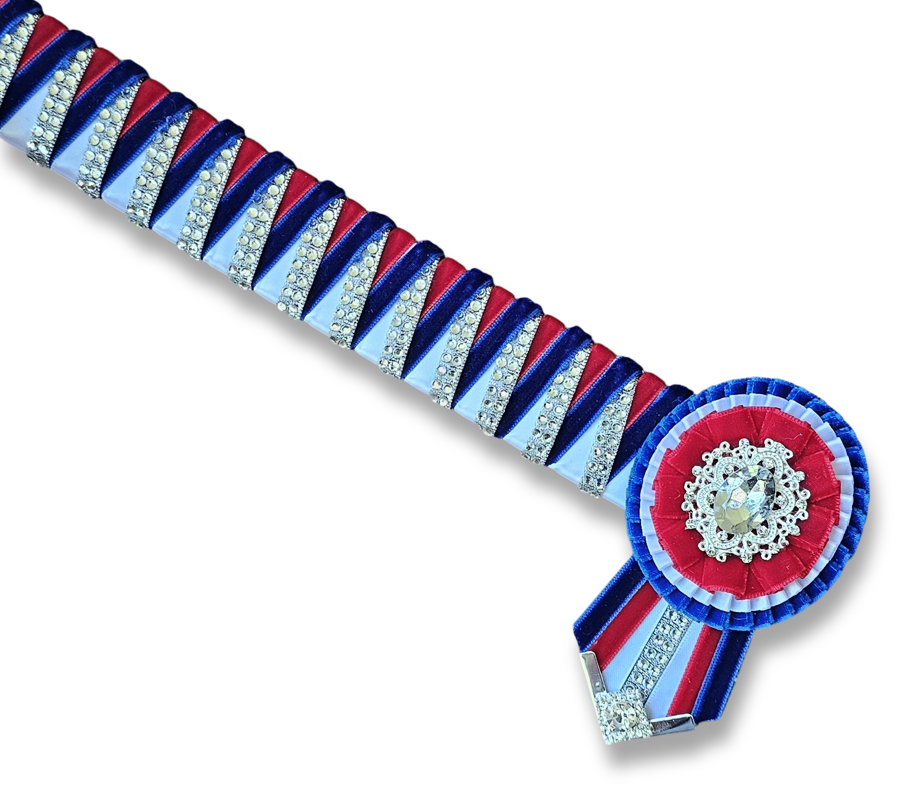 Red, Royal, White & Silver Velvet Sharkstooth Browband