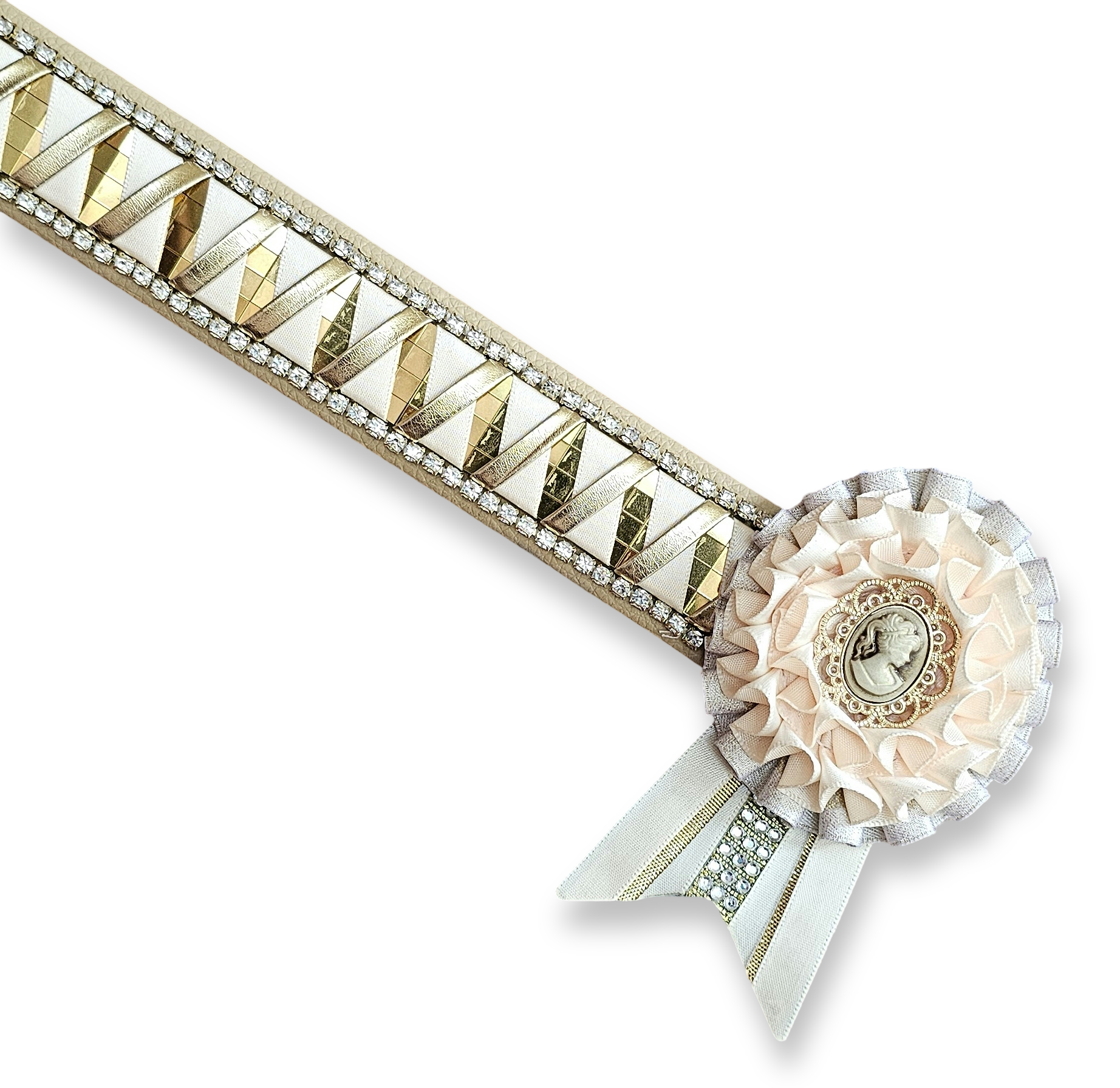 16" Cream & Gold Mirror Sharkstooth Browband