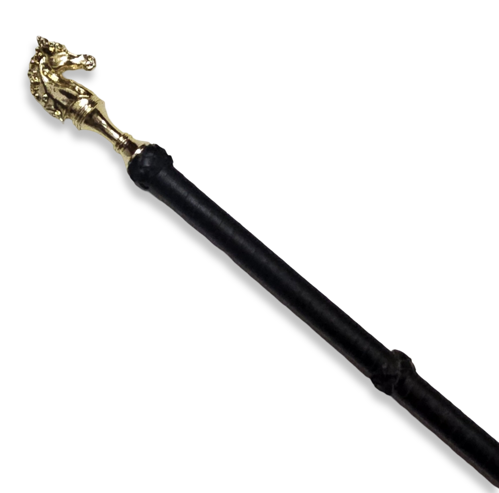 45cm Black/Gold Full Leather Horse Head Show Cane