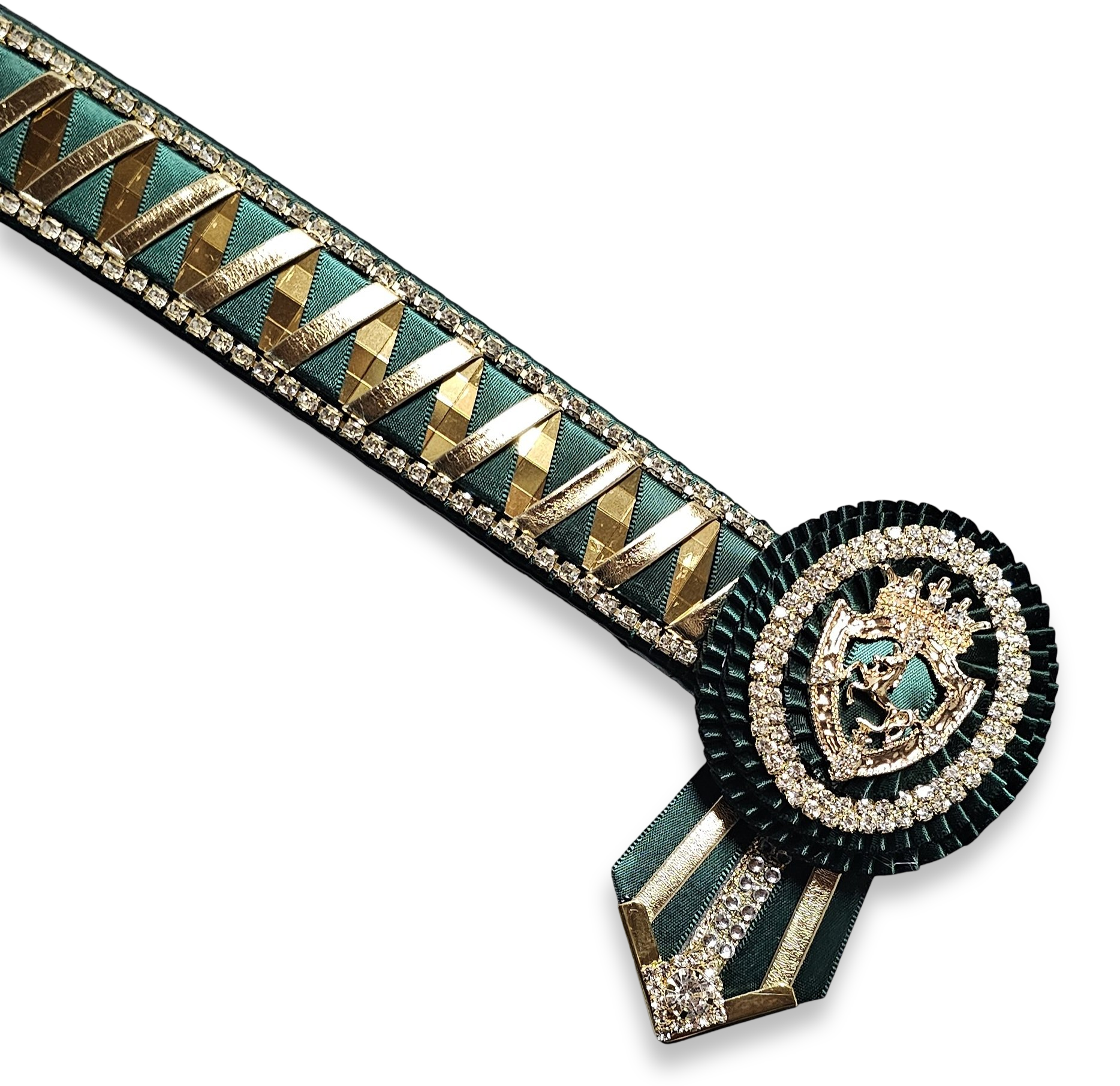 16" Hunter Green & Gold Mirror Sharkstooth Browband