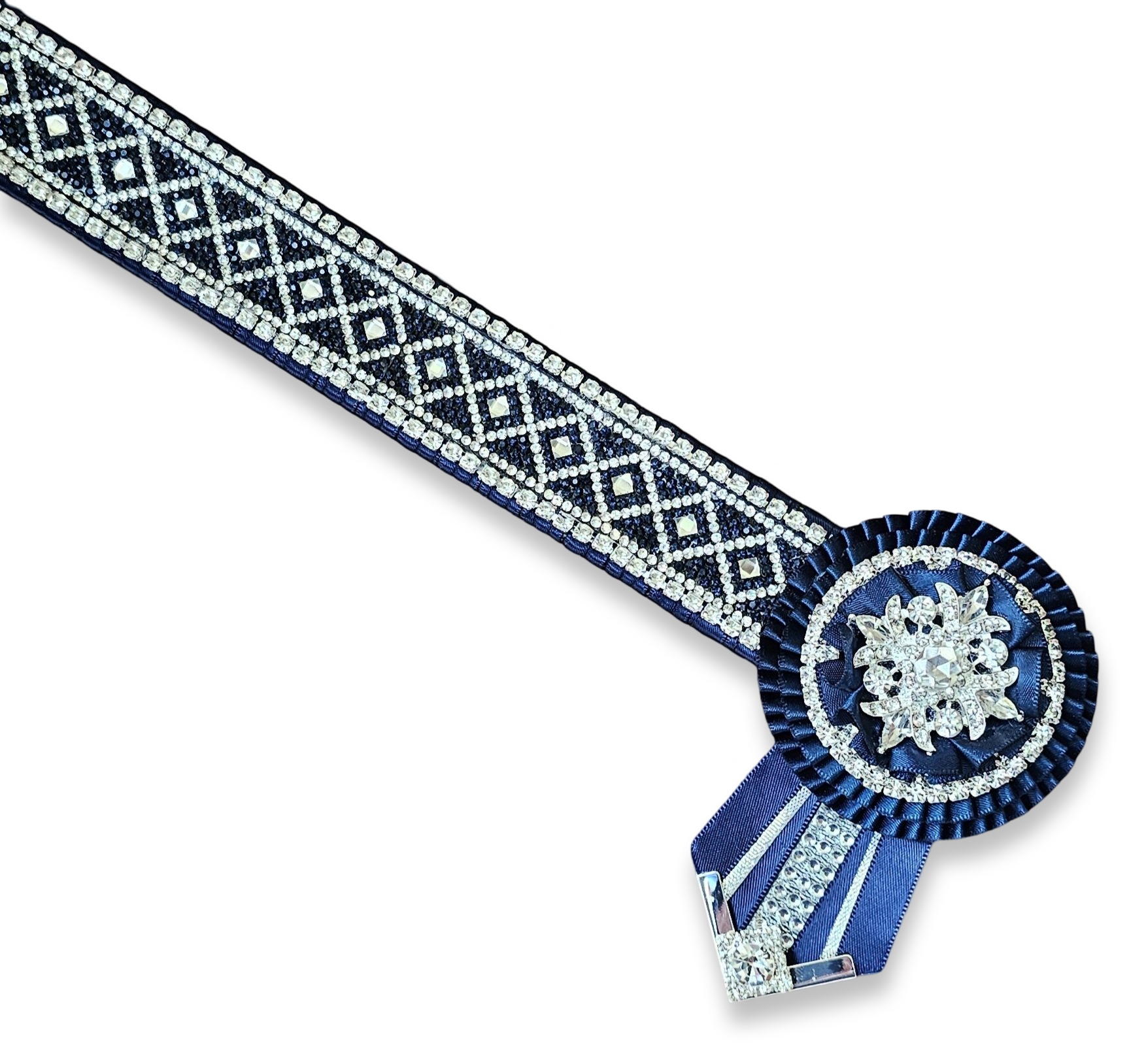 15" Navy & Silver Crystal Diamond Browband