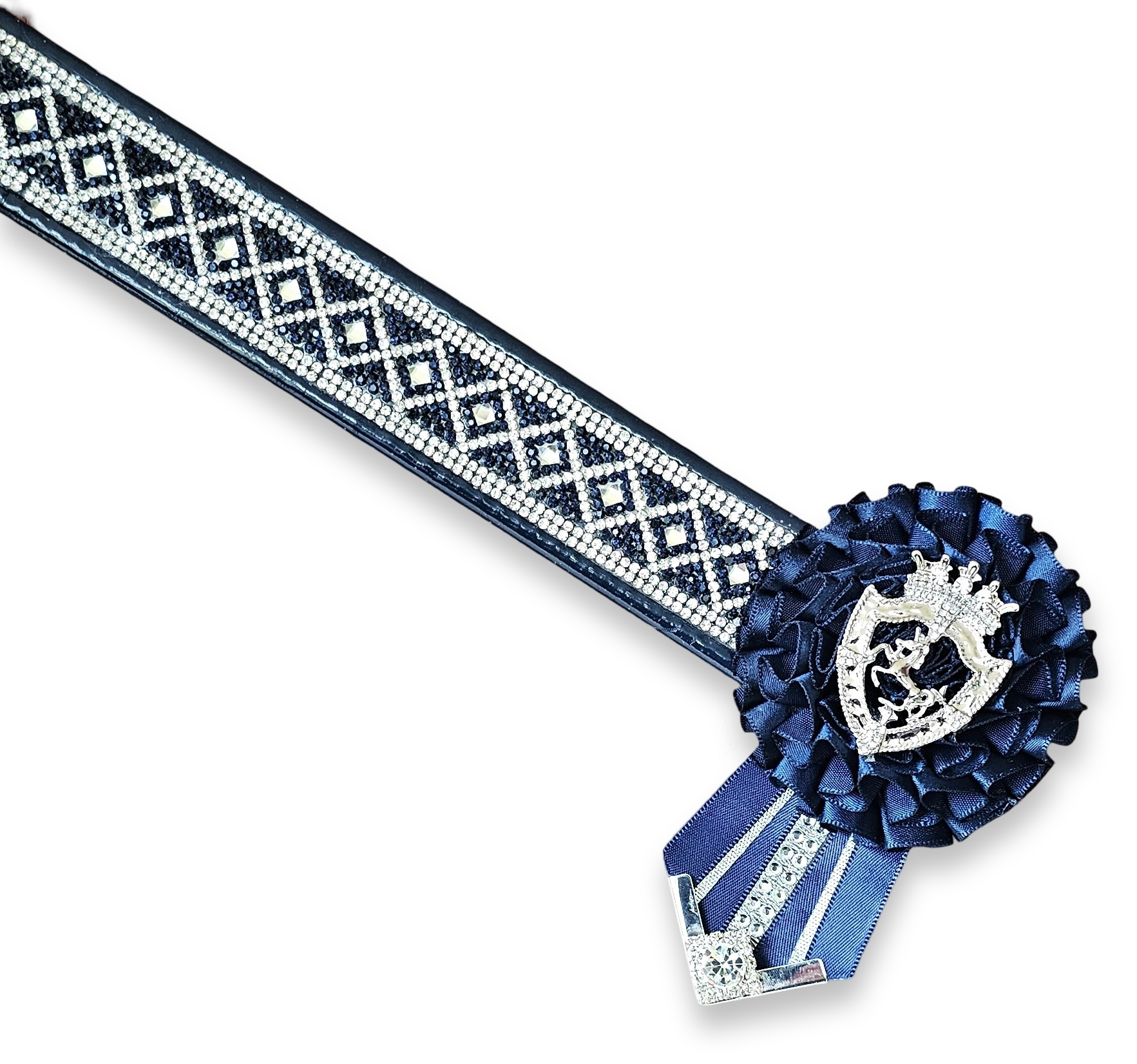 16" Navy & Silver Crystal Diamond Browband