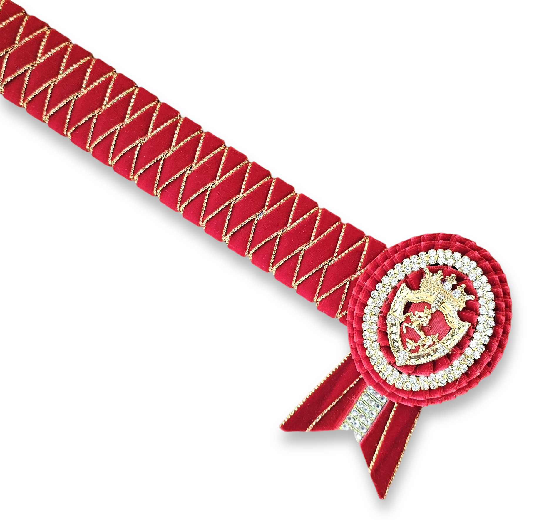 15" Red & Gold Velvet Diamond Browband