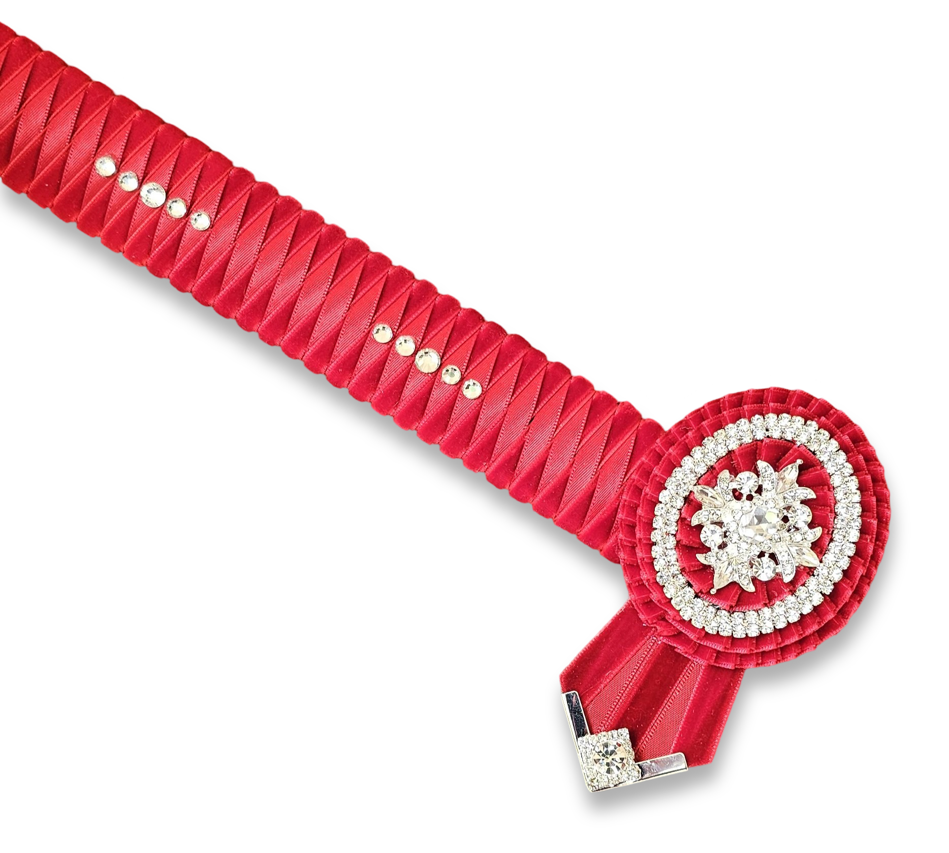 Red & Silver Velvet Diamond Browband