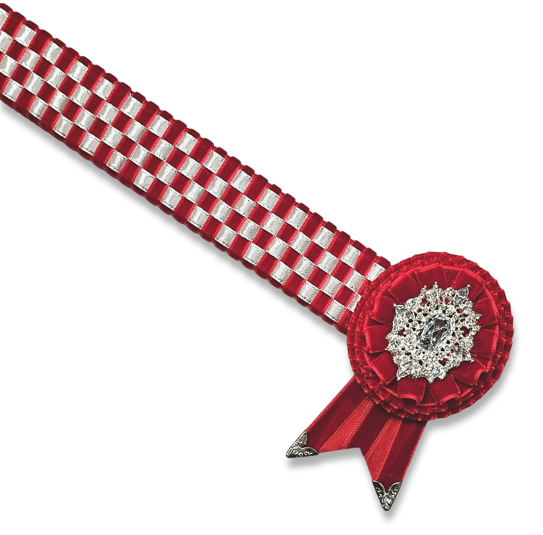 Red, White & Silver Velvet Checkerboard Browband