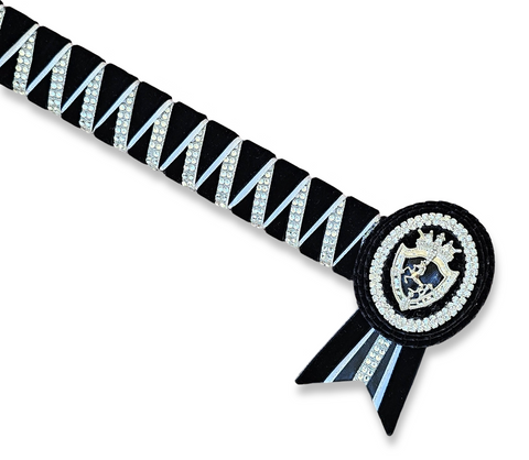 16.5" Black, White & Silver Crystal Velvet Sharkstooth Browband