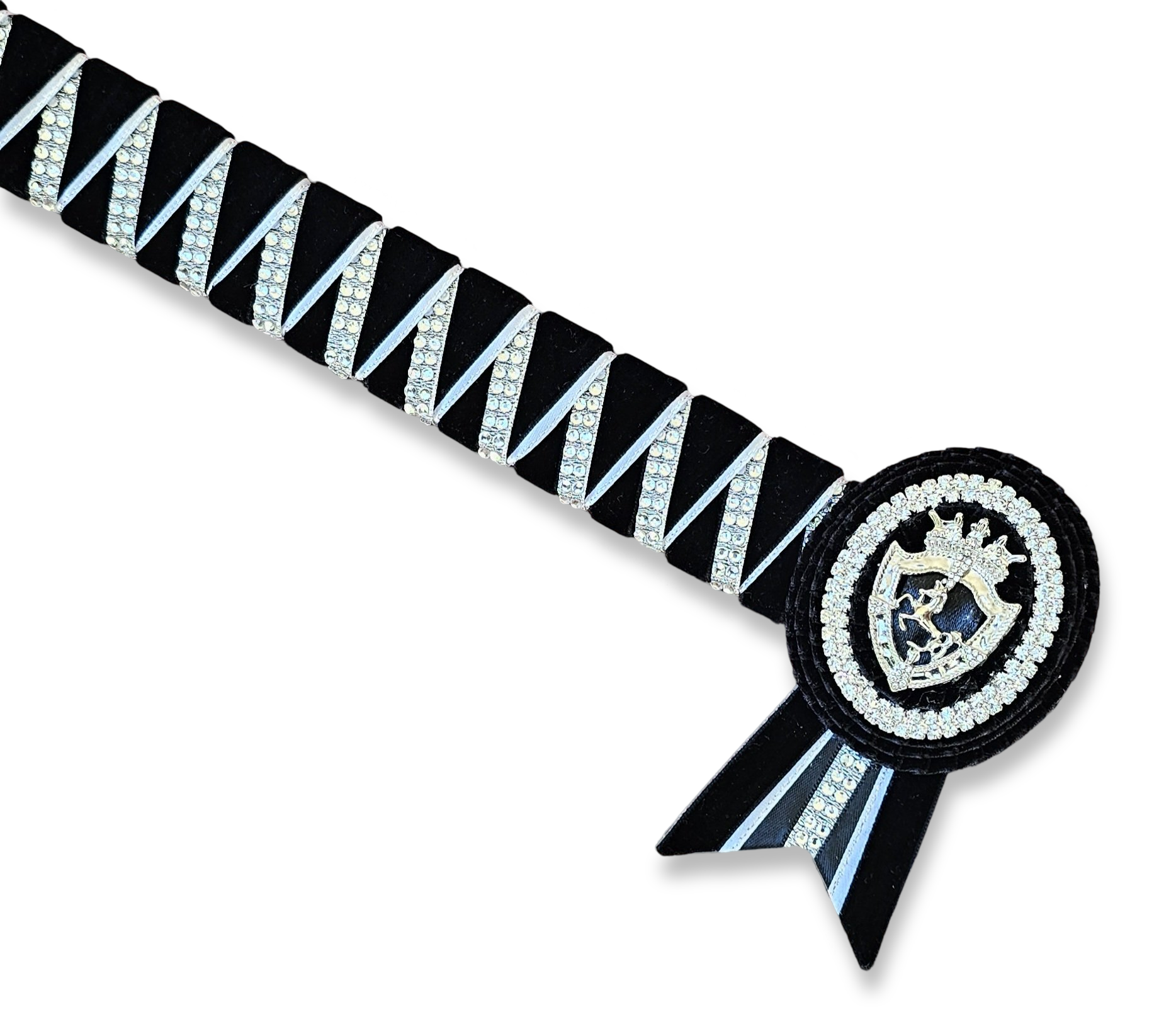 Black, White & Silver Diamonte Velvet Sharkstooth Browband