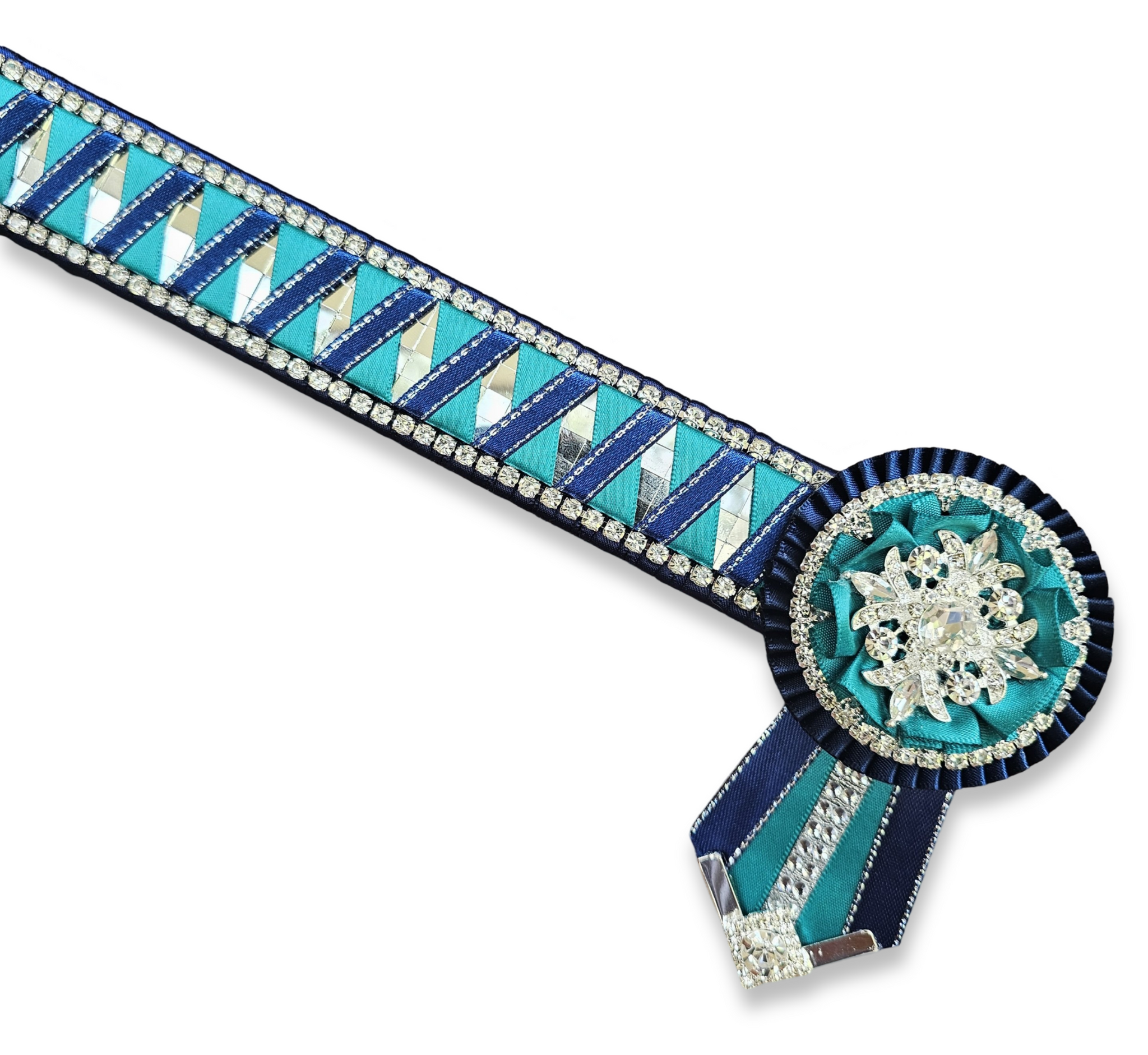 Navy, Jade Green & Silver Mirror Sharkstooth Browband