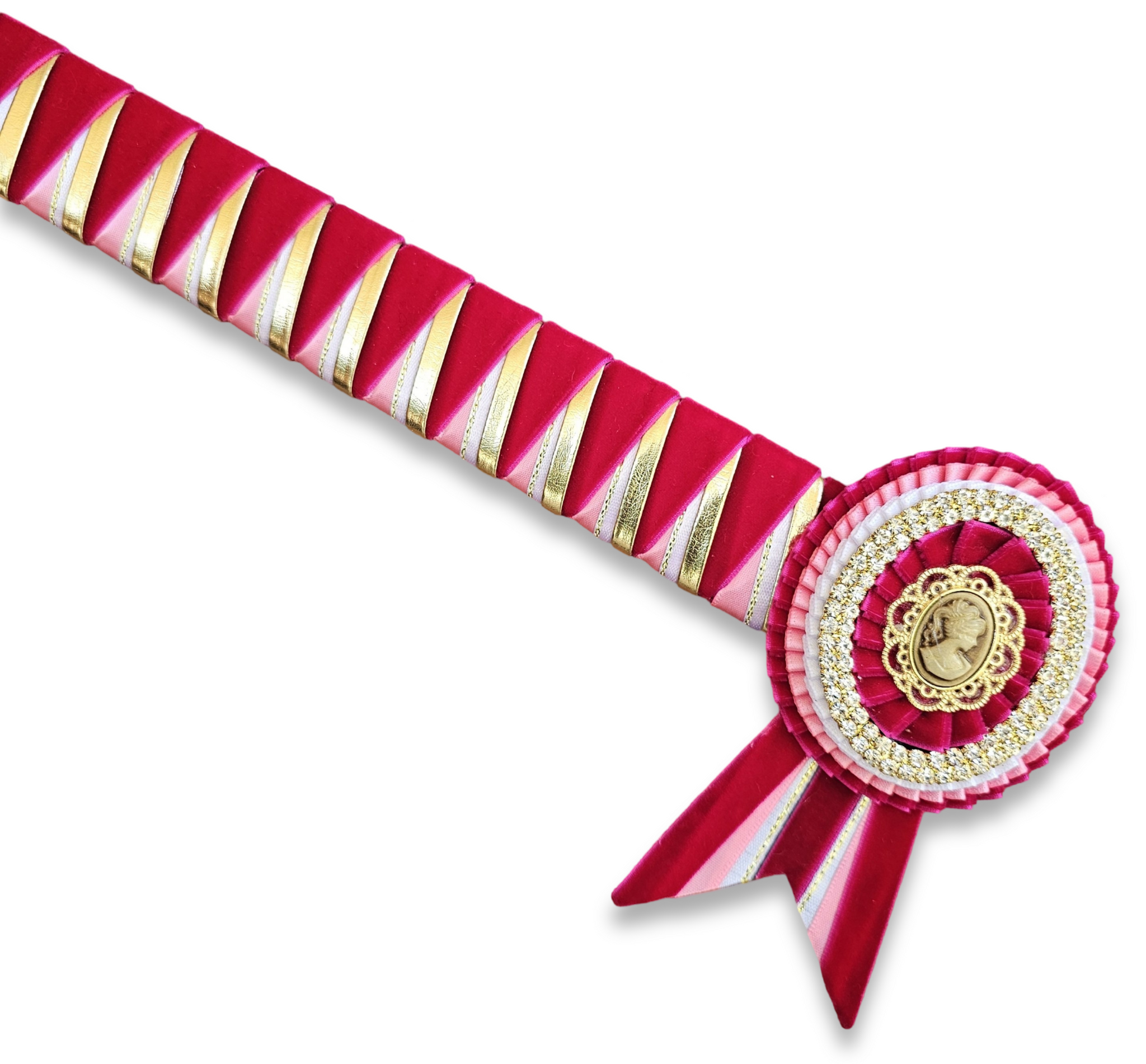 Fuchsia, Candy Pink, White & Gold Velvet Sharkstooth Browband