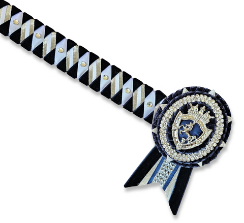 Navy, White & Silver Velvet Diamond Browband