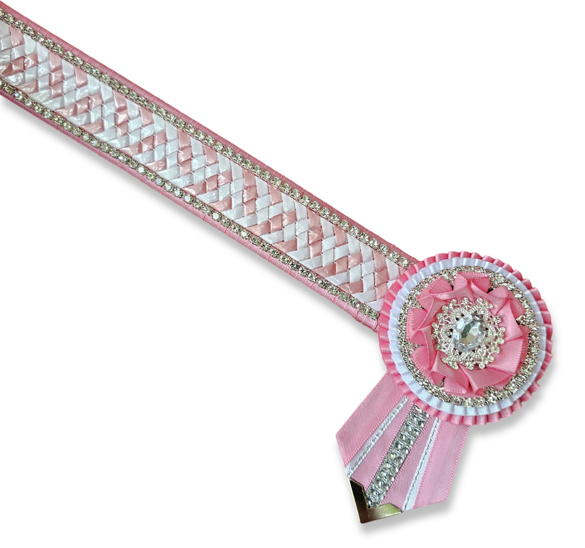 Candy Pink, White & Silver Crystal Braid Browband