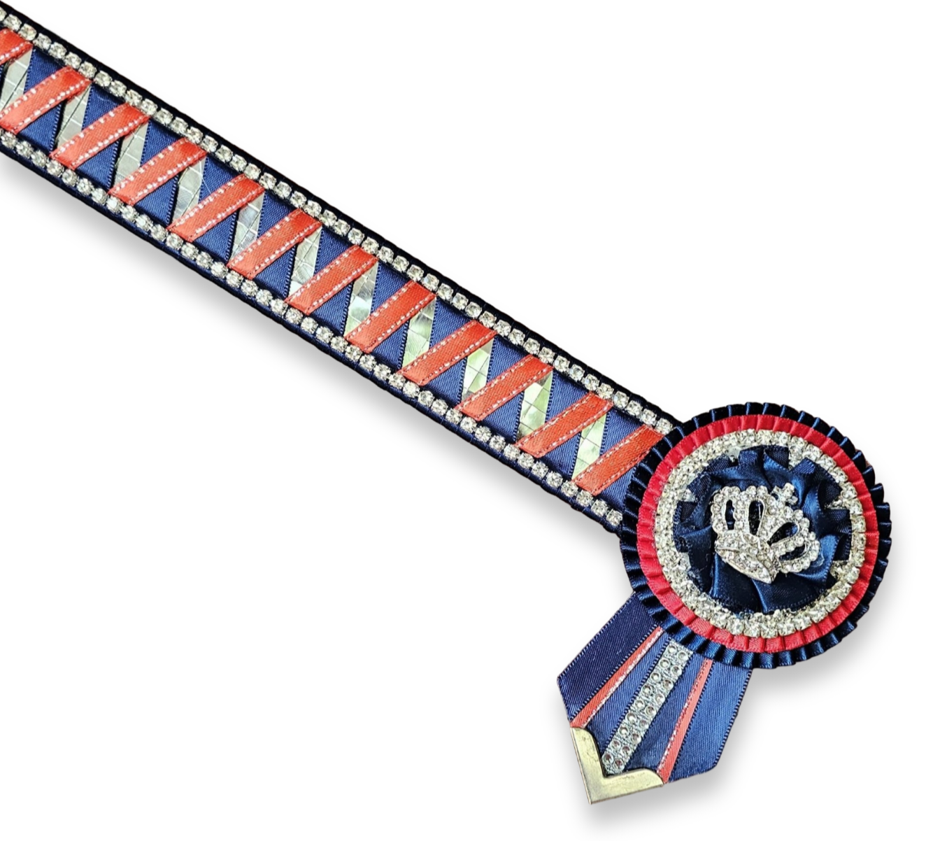 Navy, Red & Silver Crystal Mirror Sharkstooth Browband