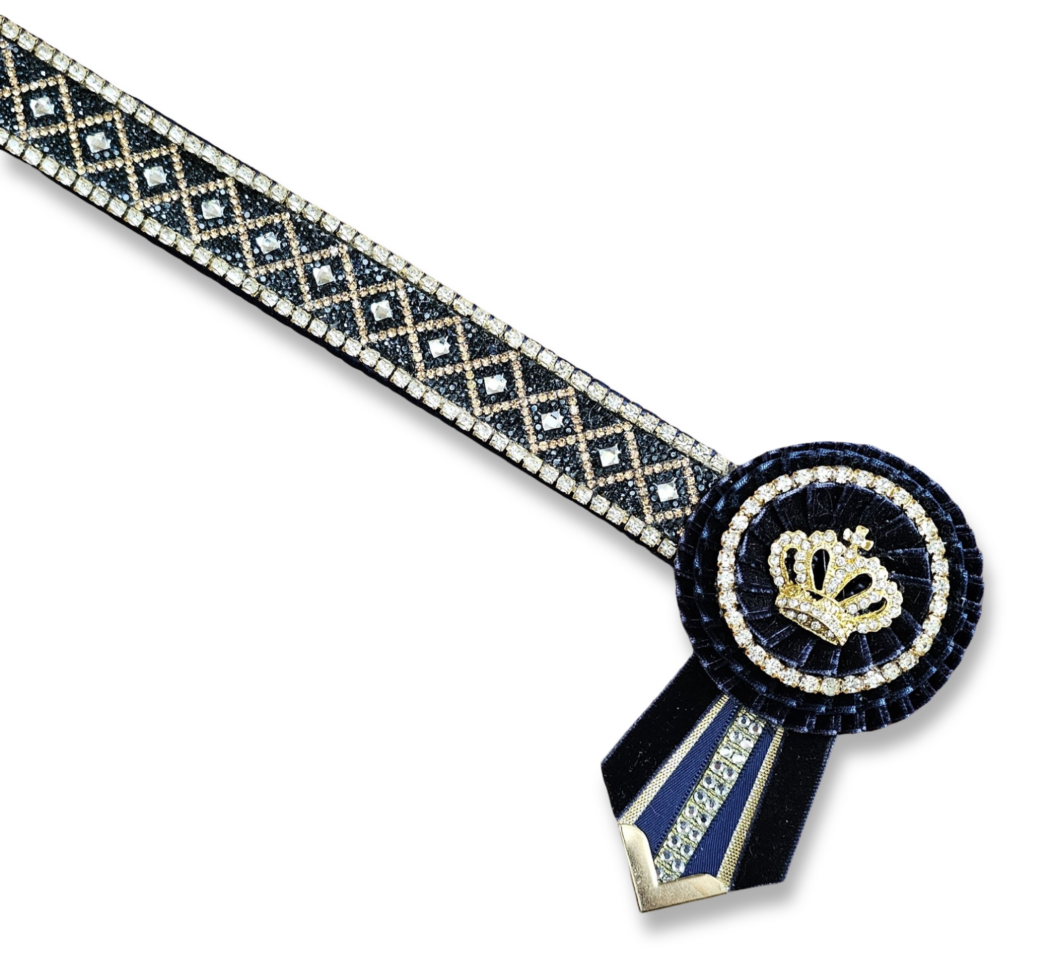 14" Navy & Gold Crystal Diamond Browband