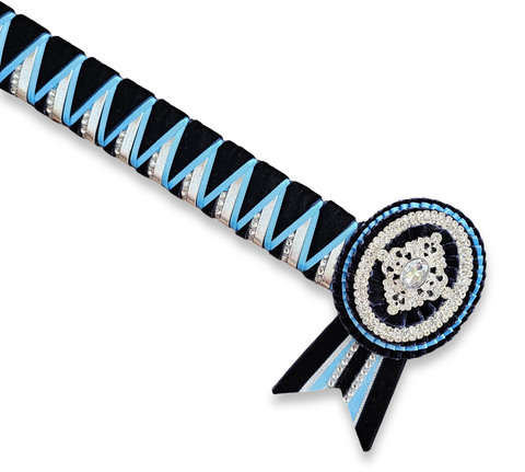 Navy, Cornflower & Silver Velvet Sharkstooth Browband