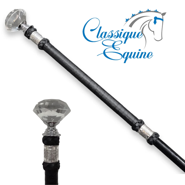55cm Black & Silver Crystal Top Show Cane