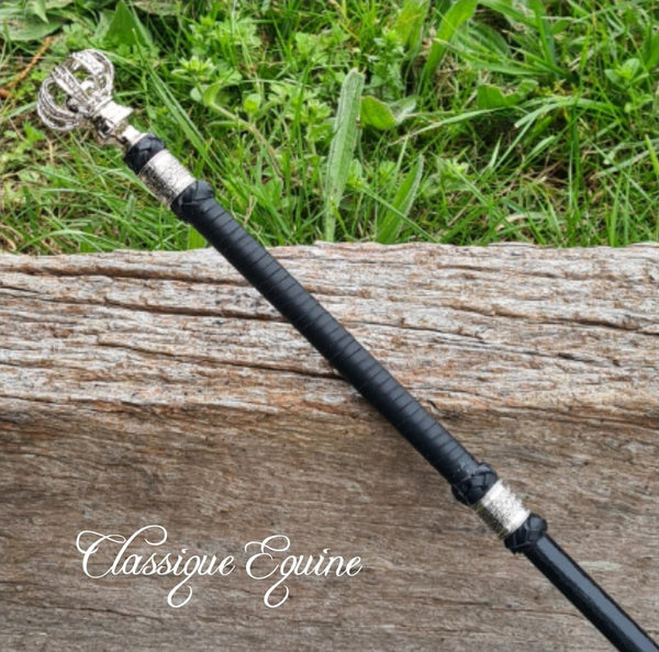 55cm Black & Silver Crown Top Show Cane