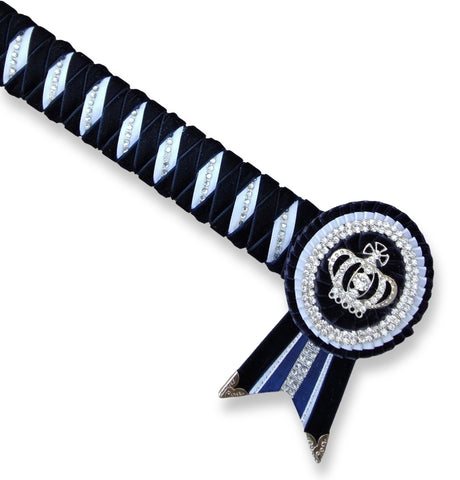 Navy, White & Silver Velvet Diamond Browband