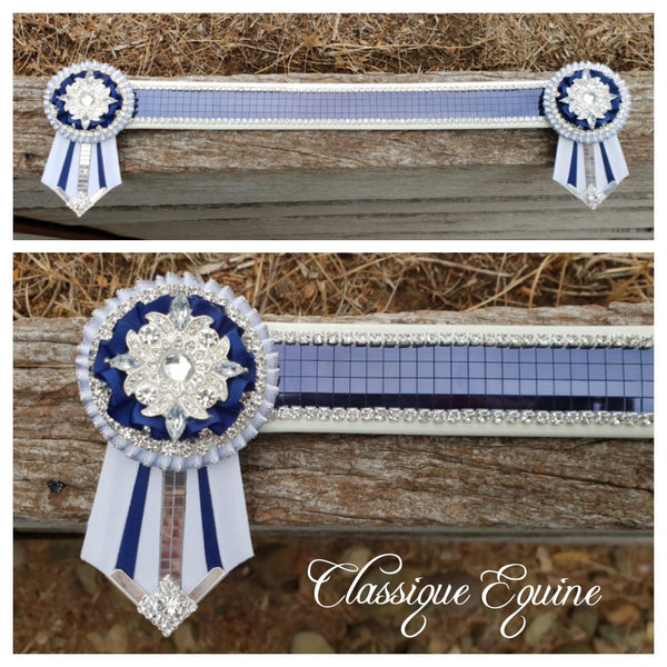 White & Navy Crystal Mirror Browband