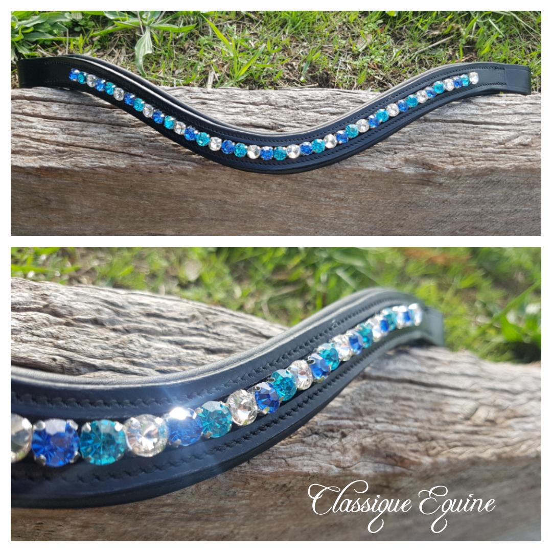 Sapphire, Aquamarine & Clear Crystal Wave Browband - Black/Full