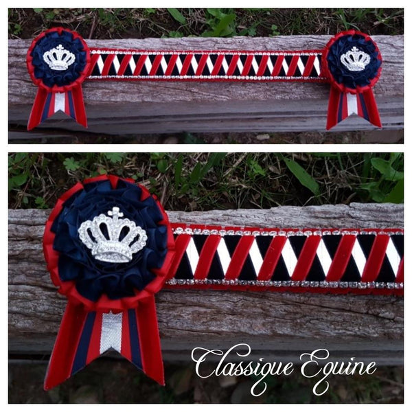 Red, Navy & Silver Crystal Sharkstooth Browband