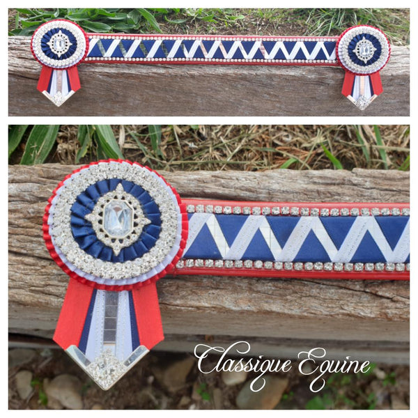 Red, Navy & White Mirror Sharkstooth Browband