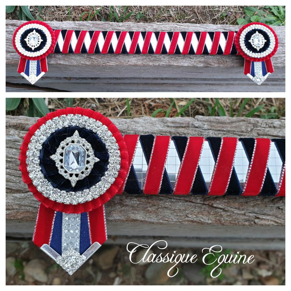 Red, Navy & Silver Mirror Sharkstooth Browband