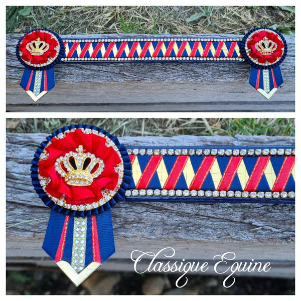 Navy, Red & Gold Mirror Sharkstooth Browband