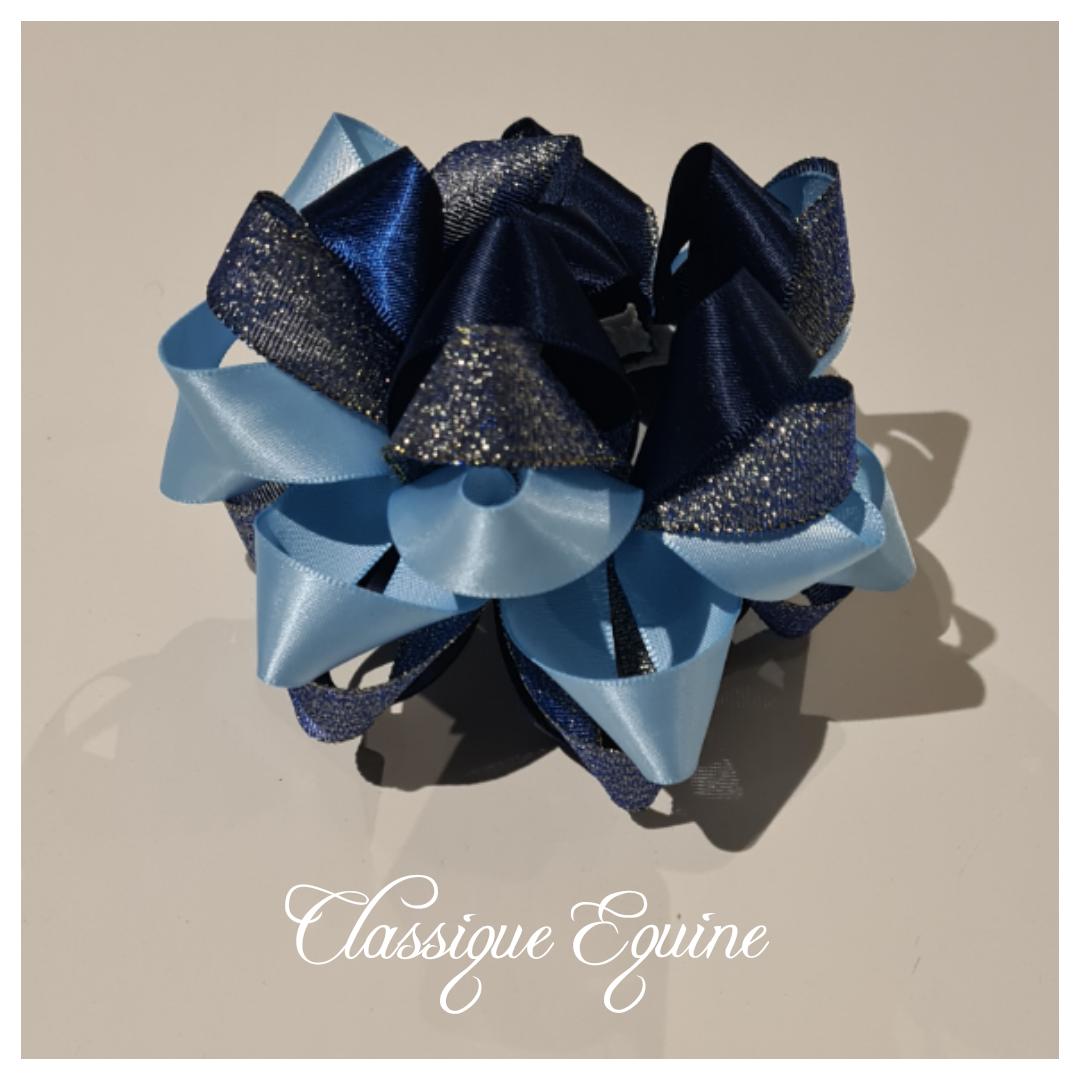 Ribbon Bun Scrunchie - Navy/Cornflower/Blue Glitter