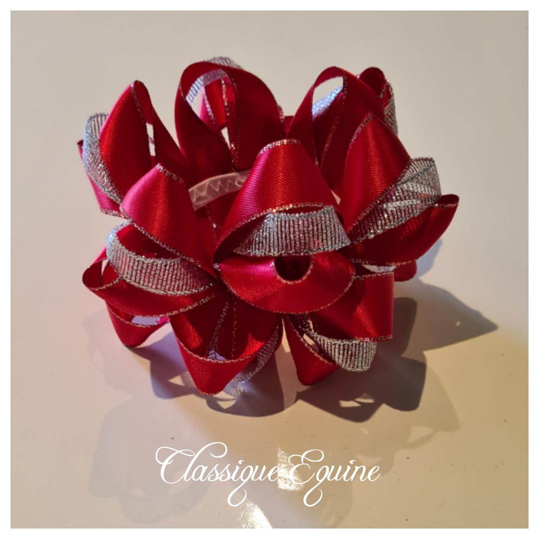 Ribbon Bun Scrunchie - Red/Silver