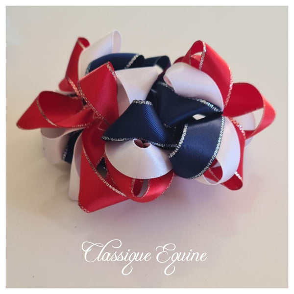 Ribbon Bun Scrunchie - Navy/Red/White