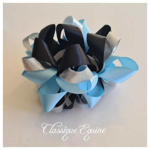 Ribbon Bun Scrunchie - Black/Baby Blue/Silver