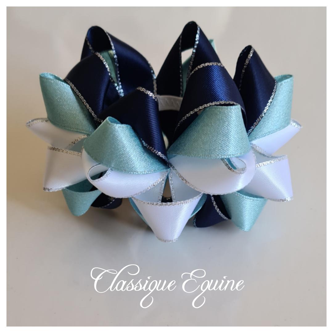 Ribbon Bun Scrunchie - Navy/White/Blue Shimmer