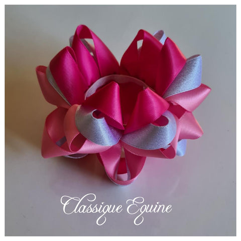 Ribbon Bun Scrunchie - Fuchsia/Baby Pink/Silver Shimmer