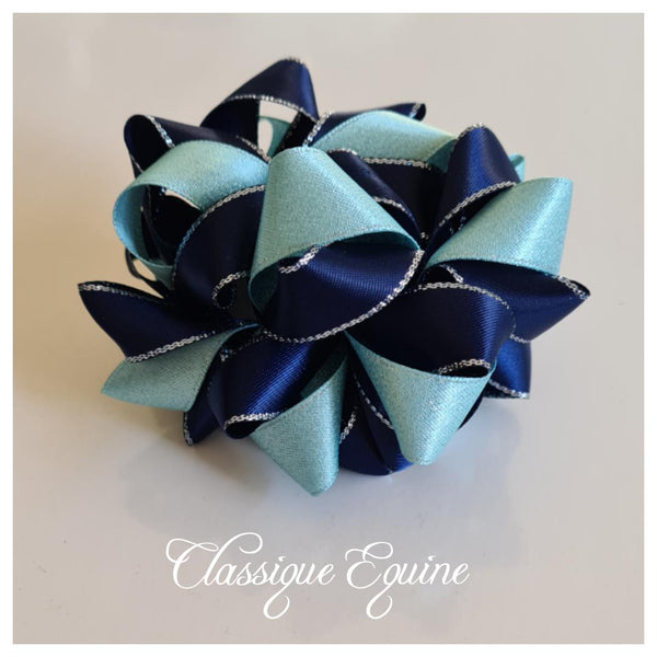 Ribbon Bun Scrunchie - Navy/Blue Shimmer