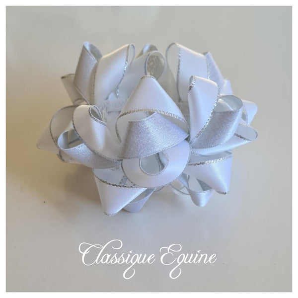 Ribbon Bun Scrunchie - White/Silver Shimmer