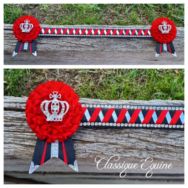 Black, Red & Silver Mirror Sharkstooth Browband