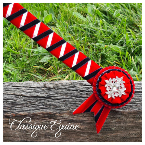 Red & Navy Velvet Mirror Sharkstooth Browband