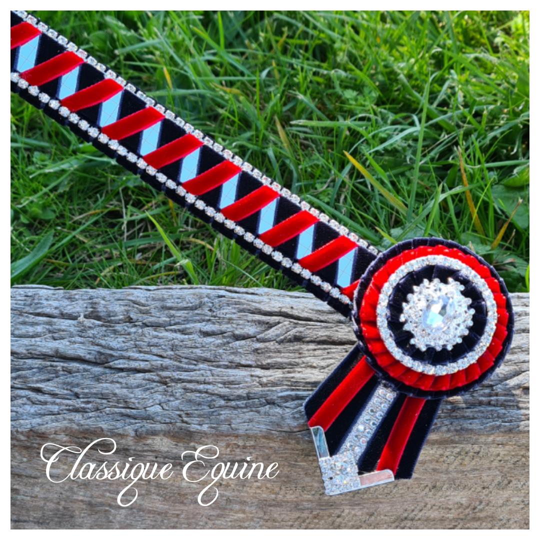 13.5" Navy, Red & Silver Mirror Sharkstooth Browband