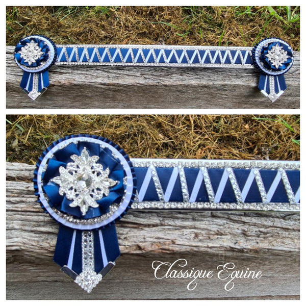 Navy, White & Silver Mirror Sharkstooth Browband