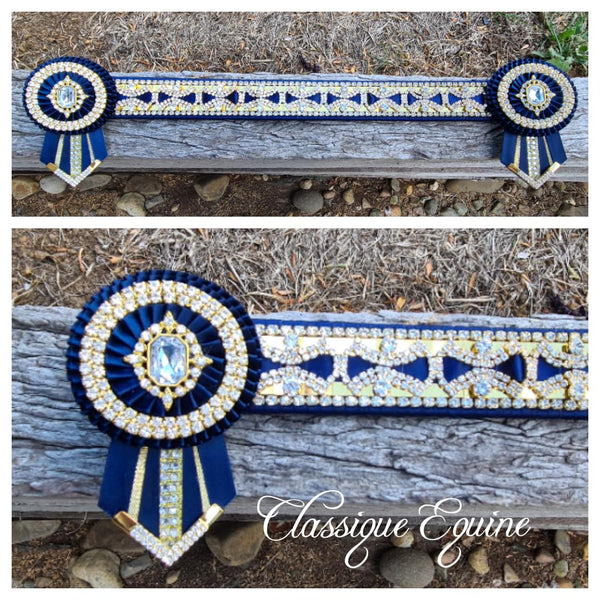 Navy & Gold Royal Crystal Mirror Browband