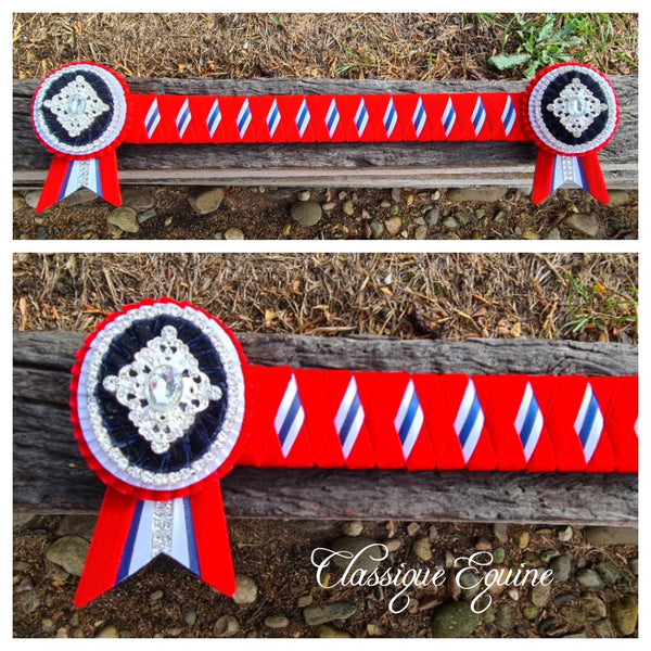 Red, Navy & White Velvet Diamond Browband