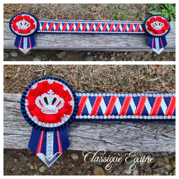 Navy & Red Mirror Sharkstooth Browband