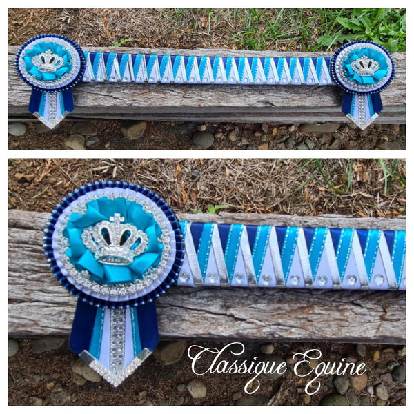 Navy, Turquoise, White & Silver Sharkstooth Browband