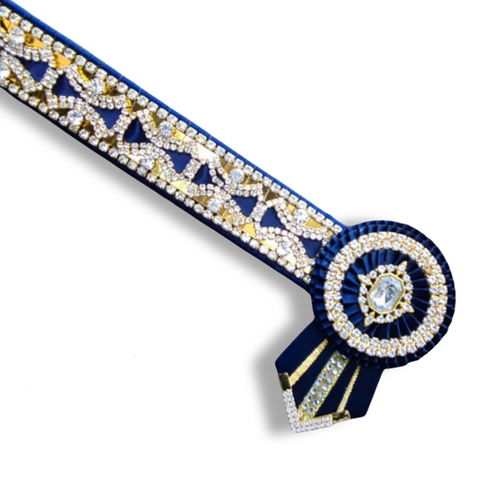 Navy & Gold Royal Crystal Mirror Browband