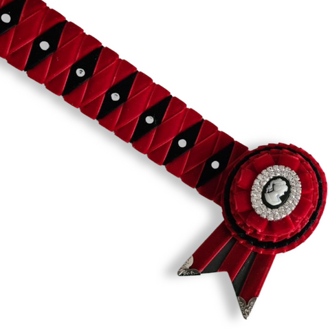 Red & Black Velvet Diamond Browband