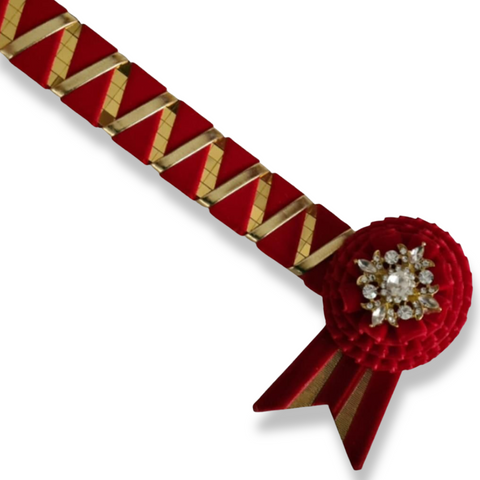 Red & Gold Velvet Mirror Sharkstooth Browband