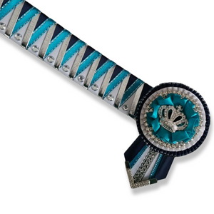 15.5" Navy, Turquoise, White & Silver Sharkstooth Browband