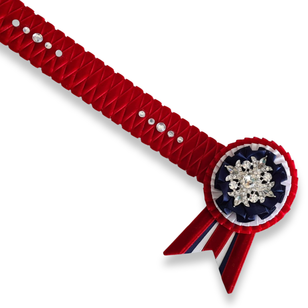 14.5" Red, Navy & White Velvet Diamond Browband