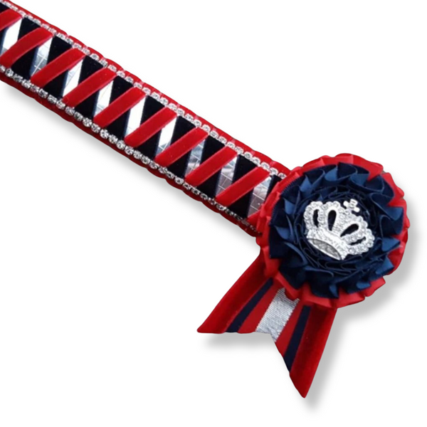Red, Navy & Silver Crystal Sharkstooth Browband