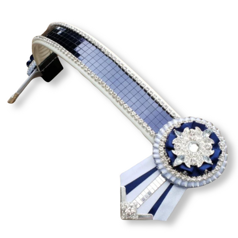 White & Navy Crystal Mirror Browband